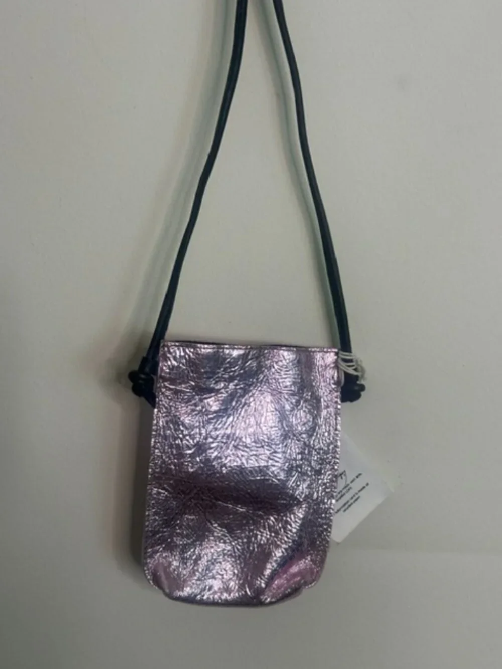 Free People Glitter Damsel Metallic Pink Leather Crossbody Handmade NWT - Picture 13 of 16